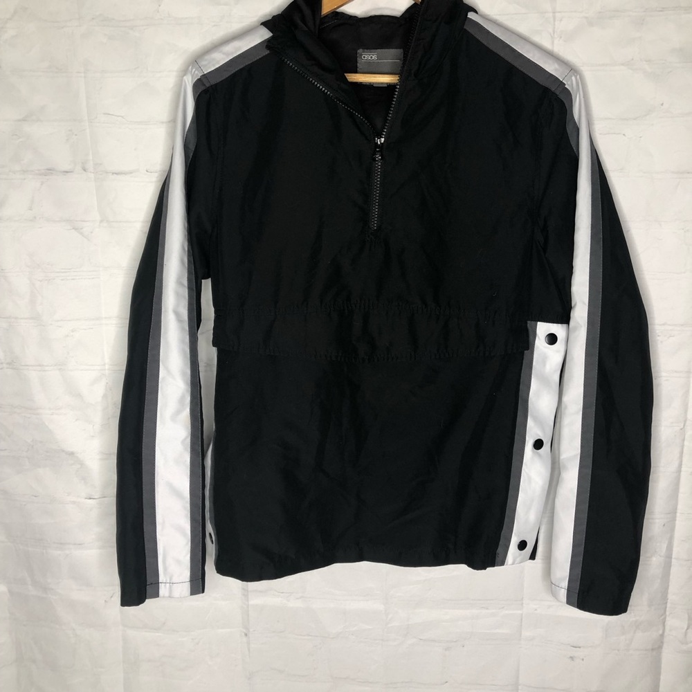 ASOS Mens 1/4 Zip Windbreaker Hooded Pullover Jacket Black XS